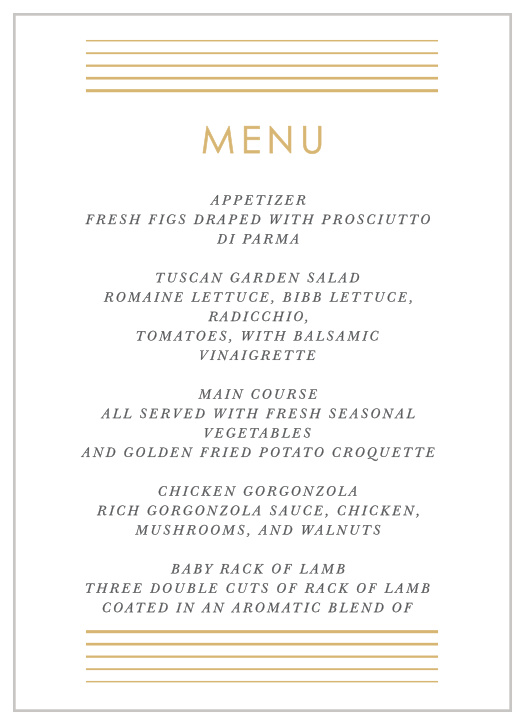 Rippled Quintet Wedding Menus