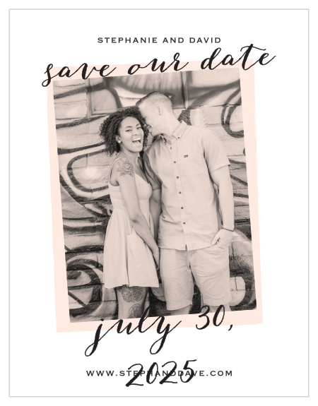 Be sure that your guests mark their calendars well in advance of your big day with our Giddy Graffiti Save-the-Date Cards. Scrolling calligraphy and a classic print fill the page with your wedding details, while a gorgeous photo of your choice decorates the background for the perfect look.