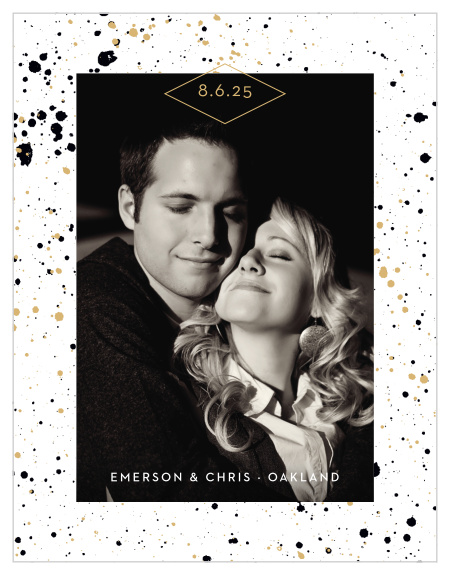 Our Modern Splatters Save-the-Date Cards are artfully decorated with splatters of paint that border your engagement photo and wedding details.