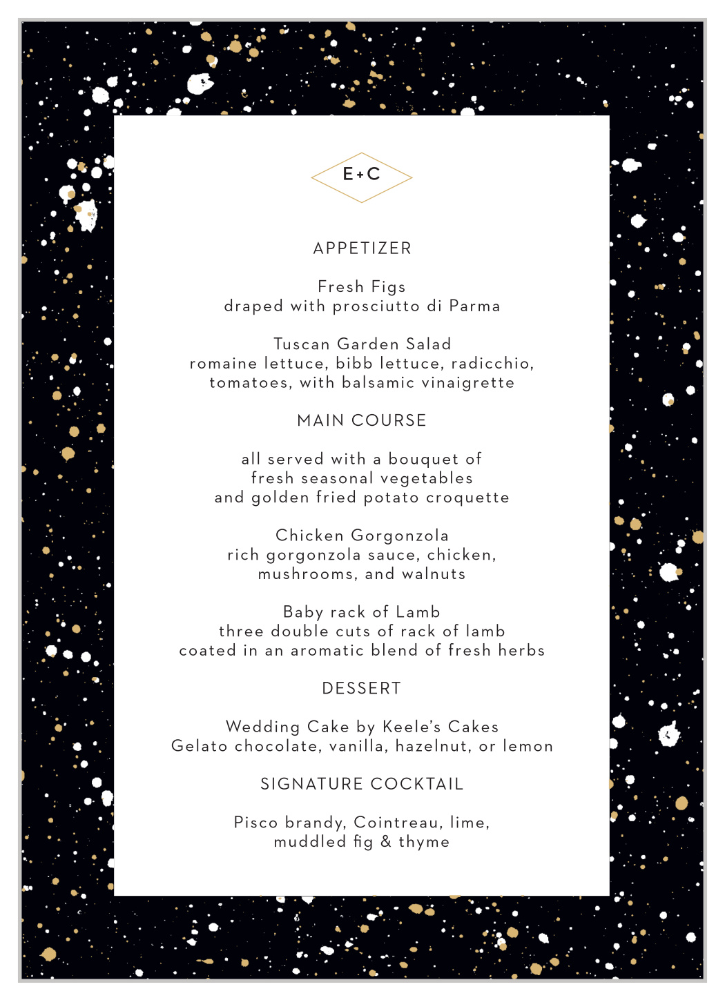 Modern Splatters Wedding Menus