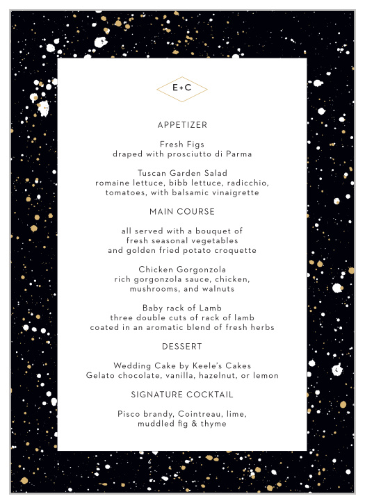 Modern Splatters Wedding Menus