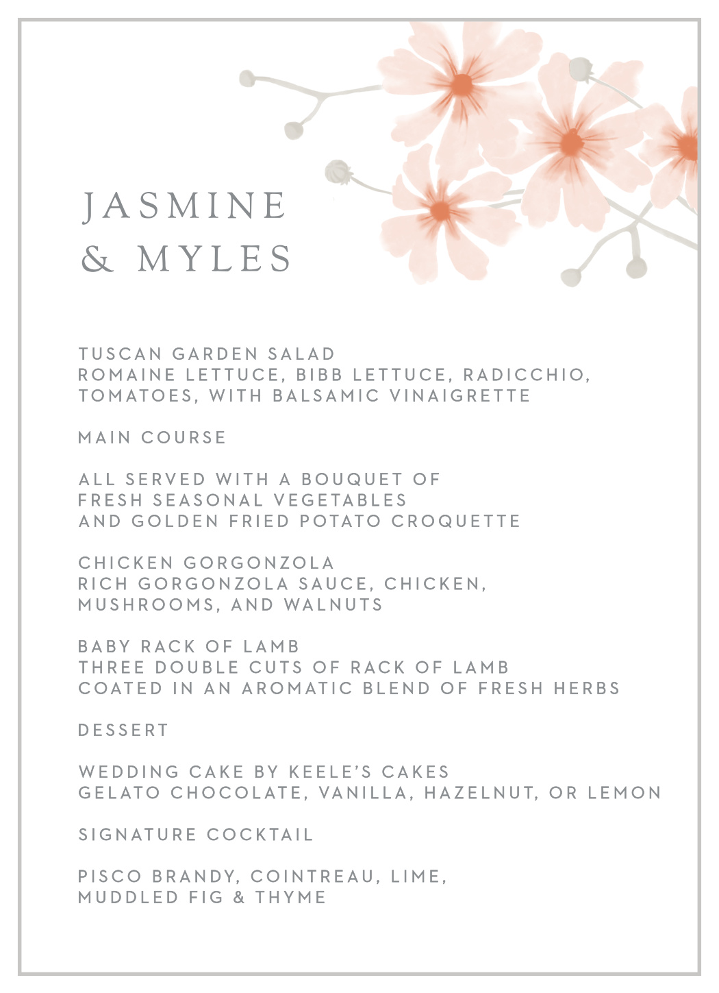 Delicate Blooms Wedding Menus