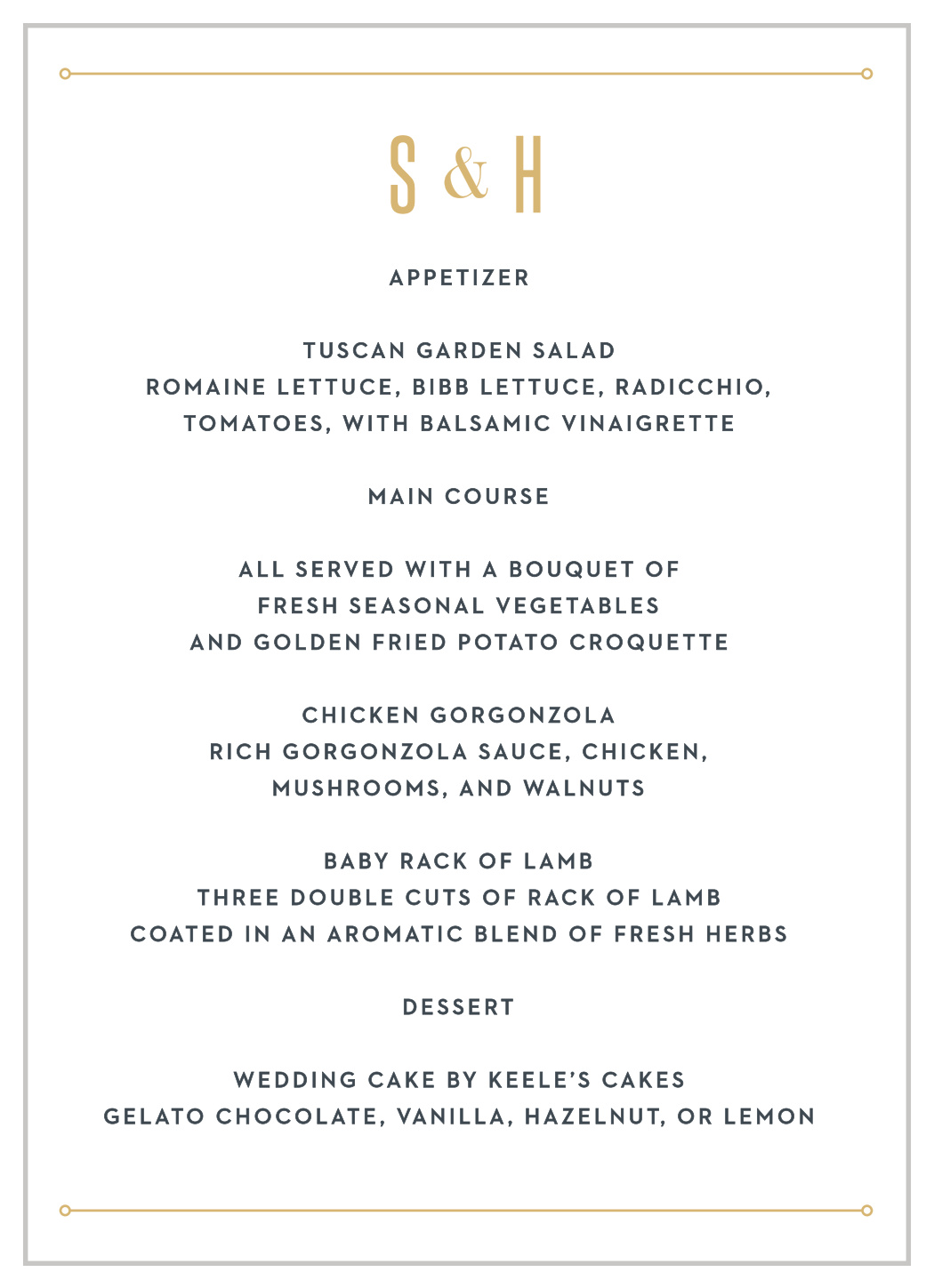Marvelous Manor Wedding Menus