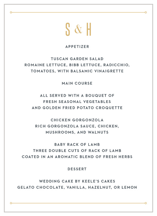 Marvelous Manor Wedding Menus