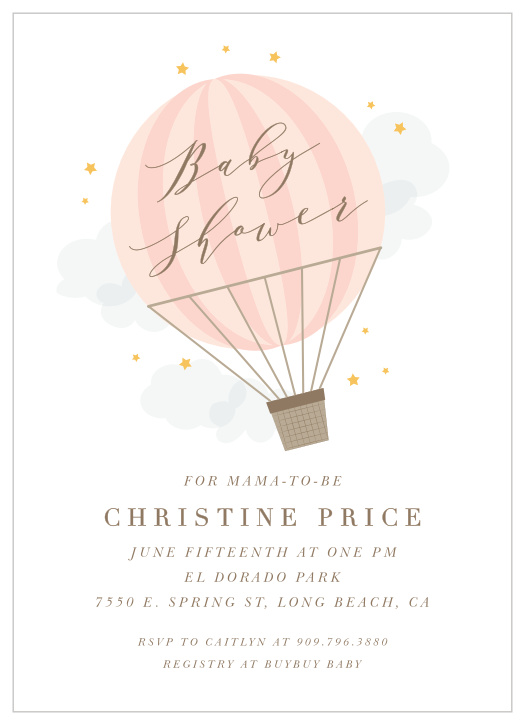 Invite your friends and family to be carried away with joy with the The Air Balloon Baby Shower Invitations. 
