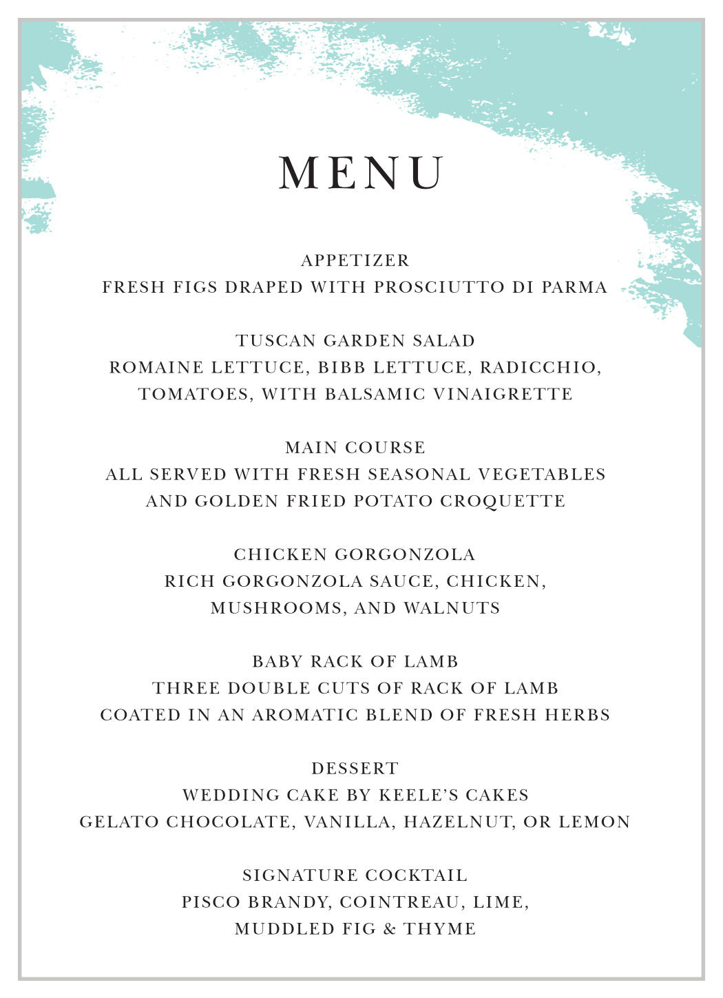Something Blue Wedding Menus