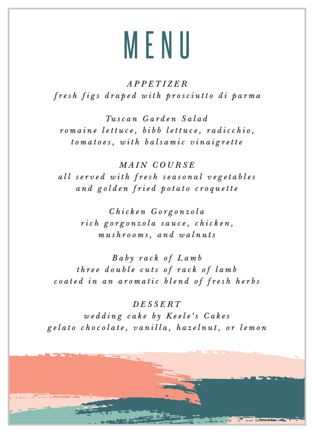 Painterly Perfection Wedding Menus