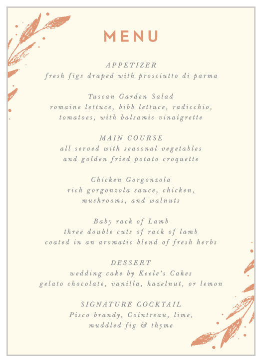 Rustic Branches Wedding Menus