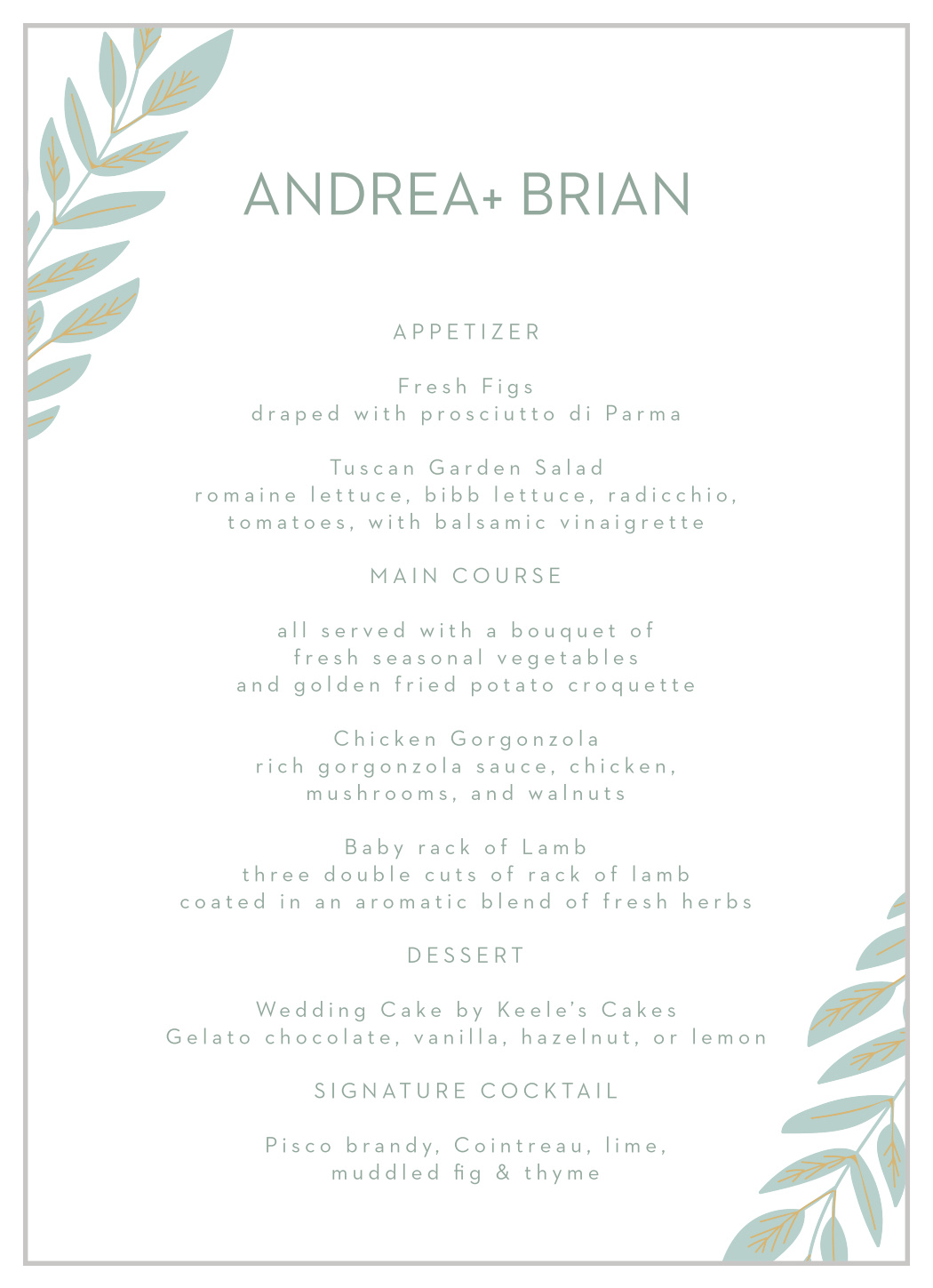 Graceful Garden Wedding Menus