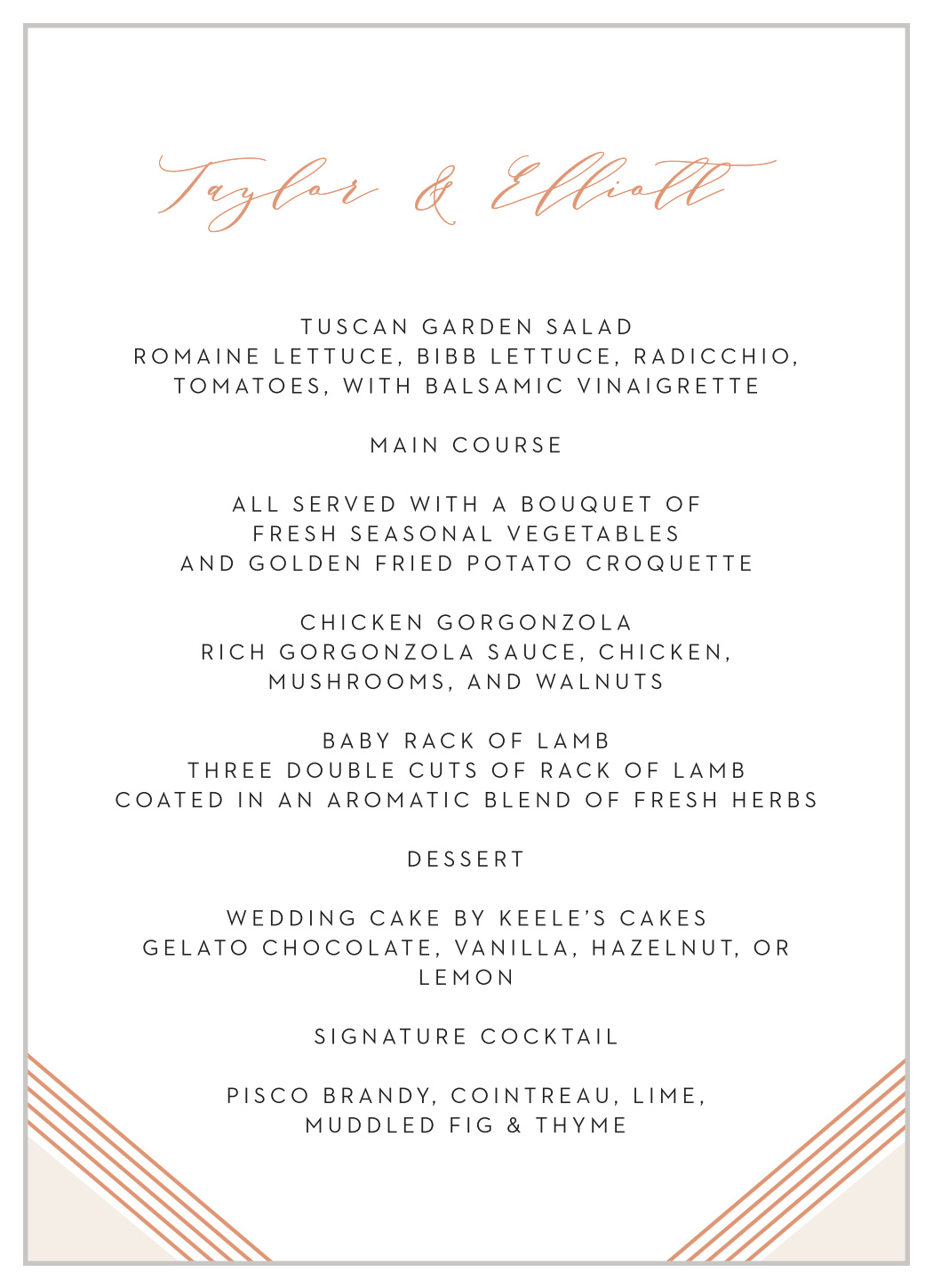 Contemporary Glamour Wedding Menus