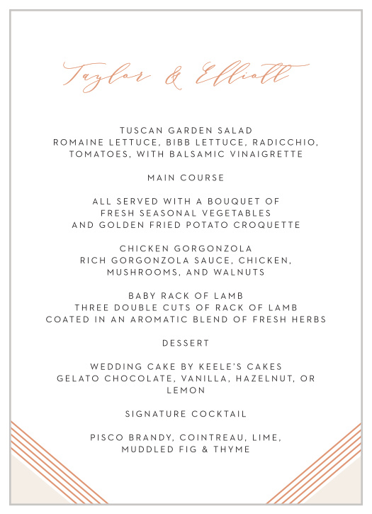 Contemporary Glamour Wedding Menus