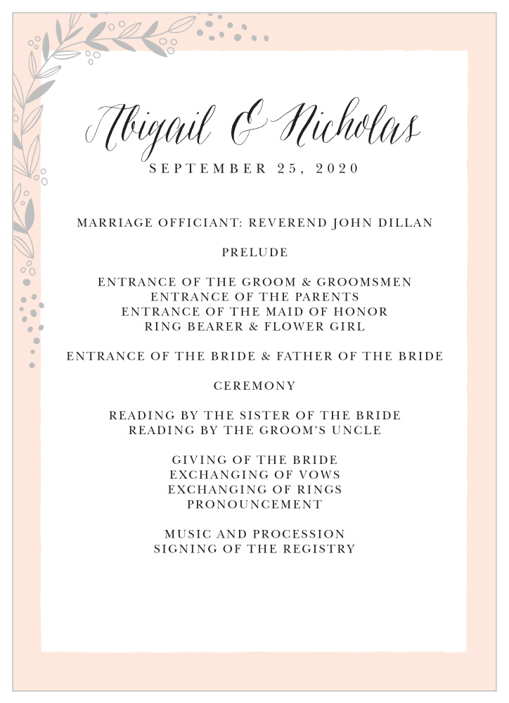 Delicate Botanical Wedding Programs
