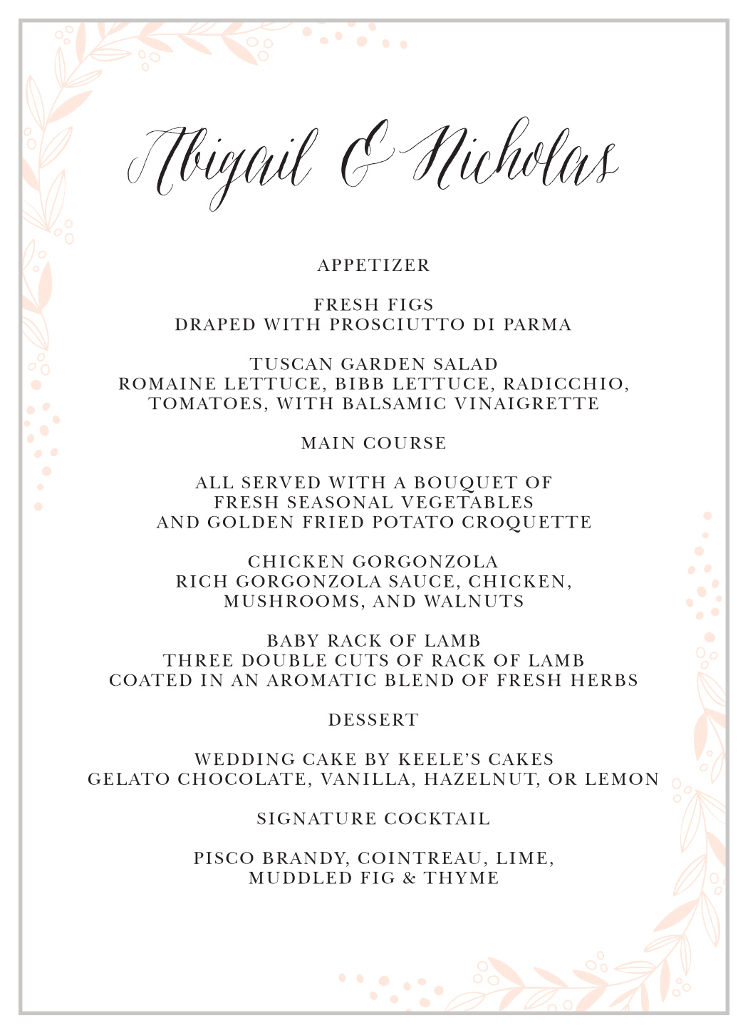 Delicate Botanical Wedding Menus