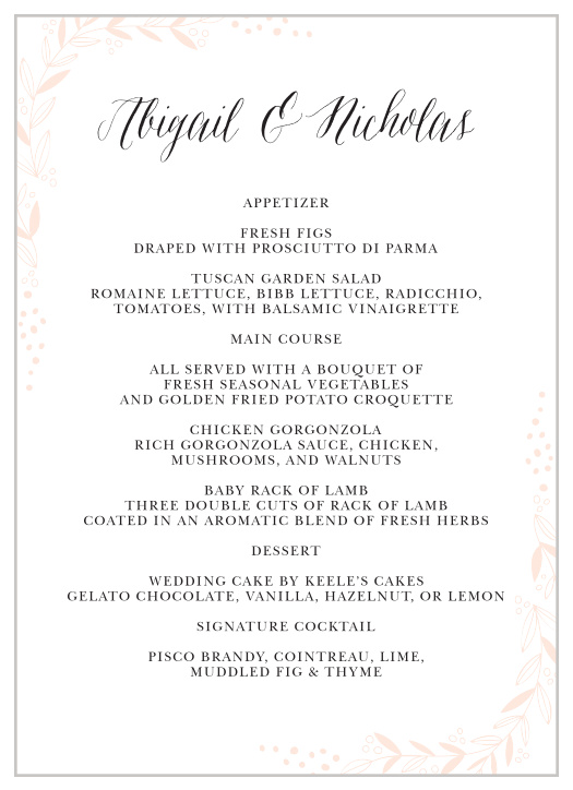 Delicate Botanical Wedding Menus
