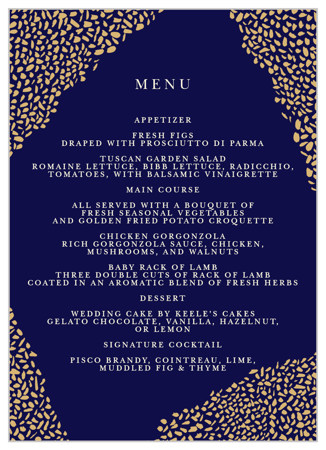 Pebble Walkway Wedding Menus