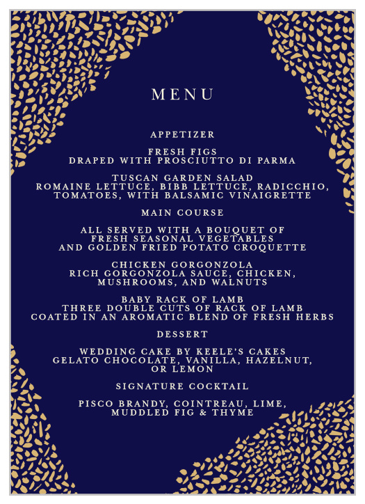 Pebble Walkway Wedding Menus