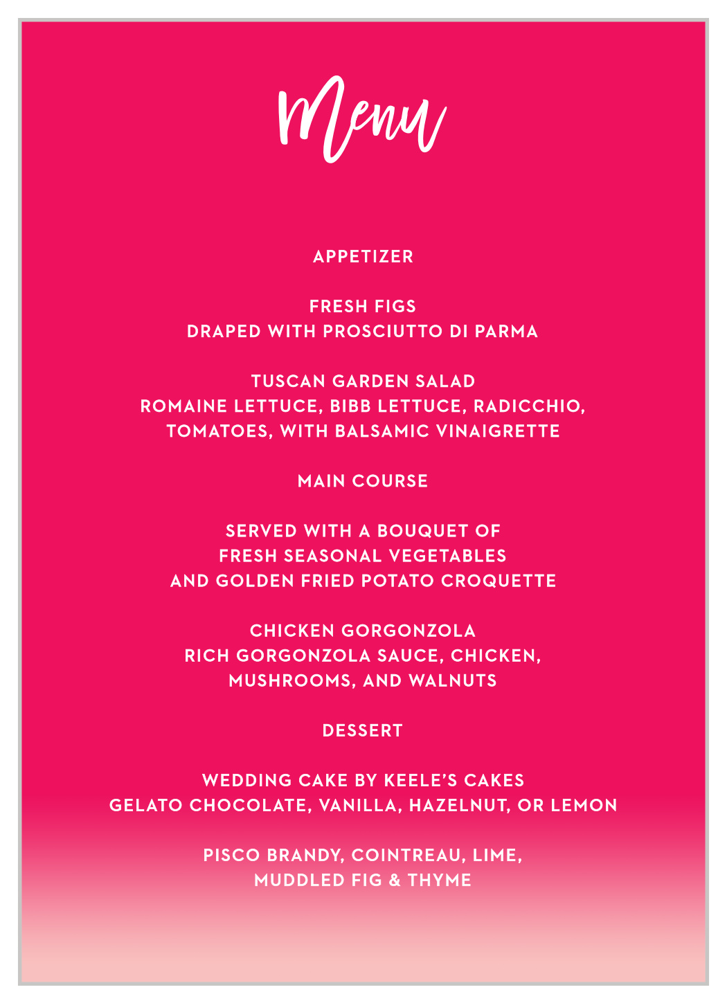 Bright Stars Wedding Menus