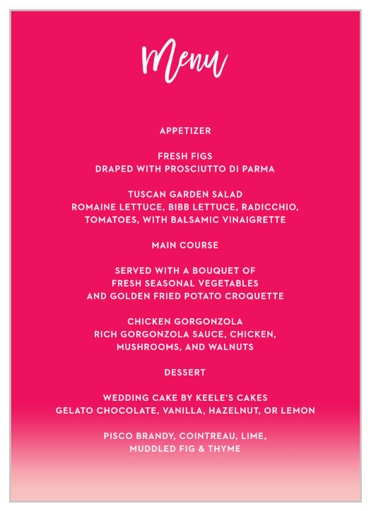 For a gorgeous menu rich in color, look no further than our Bright Stars Wedding Menus!