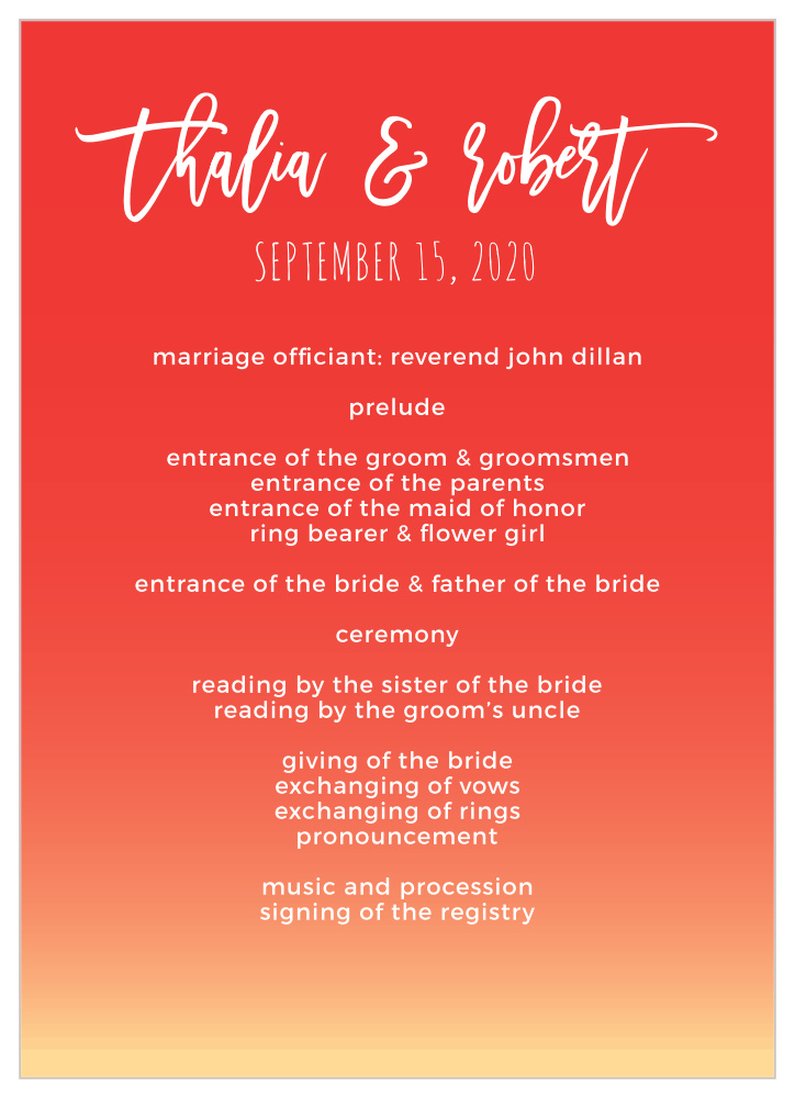 Tequila Sunrise Wedding Programs