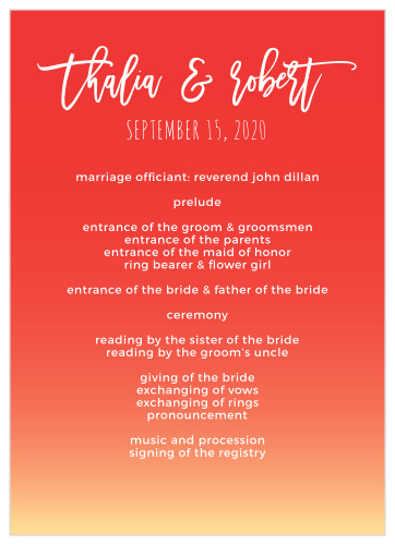 Tequila Sunrise Wedding Programs