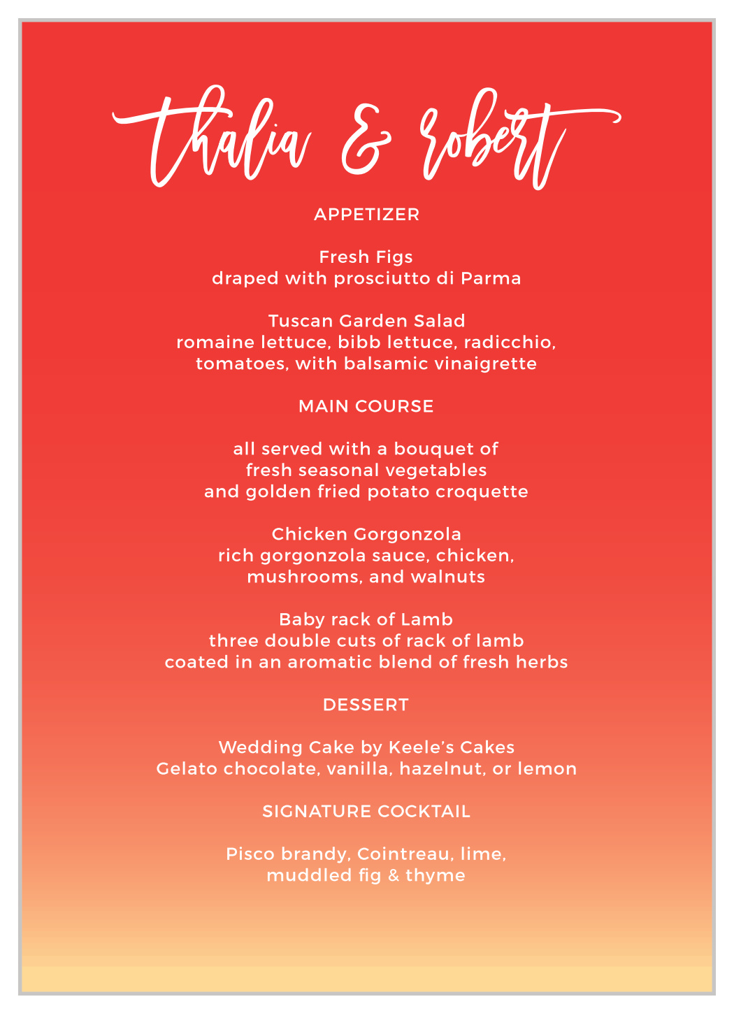 Tequila Sunrise Wedding Menus