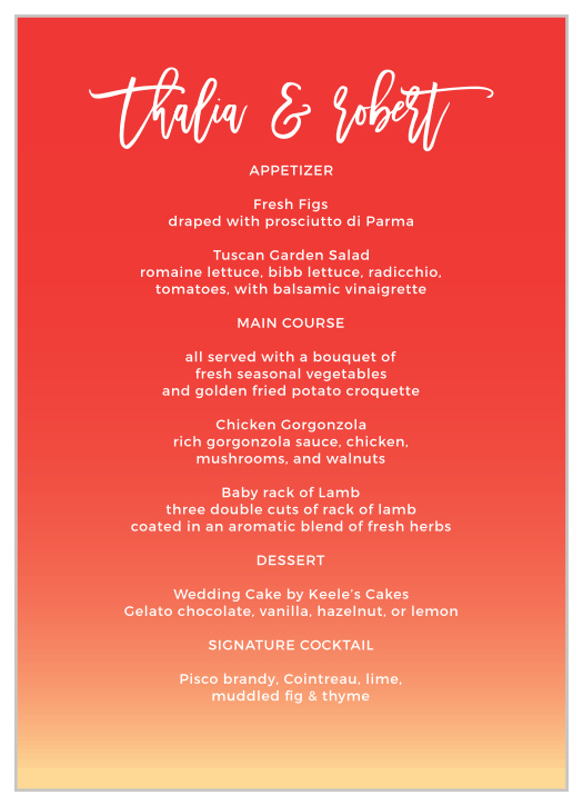 Tequila Sunrise Wedding Menus