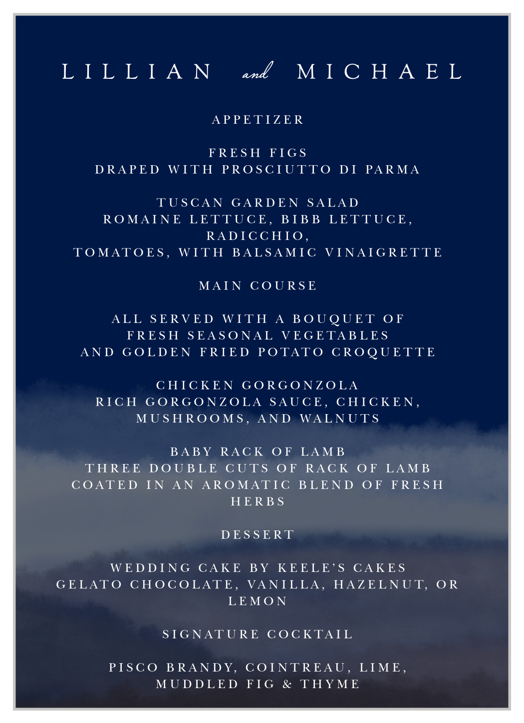 Majestic Views Wedding Menus