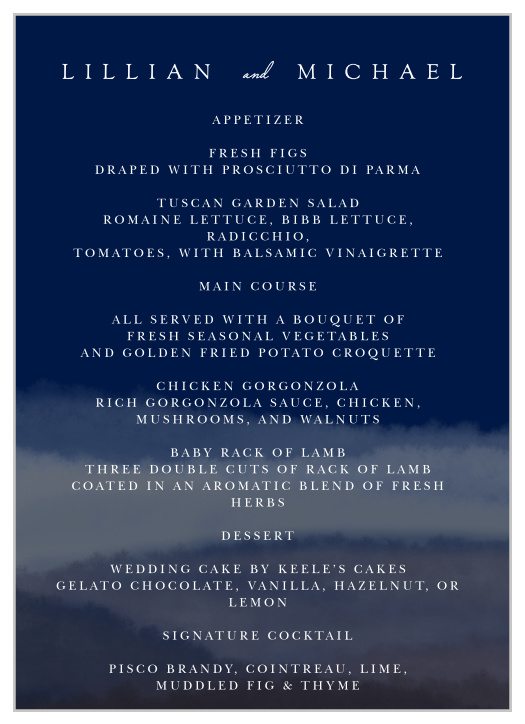 Majestic Views Wedding Menus
