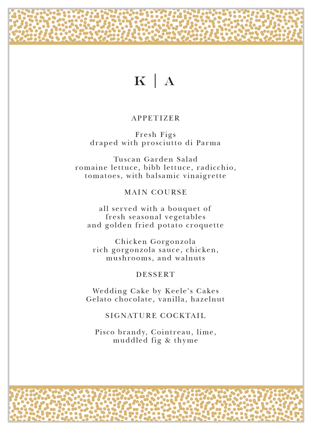 Pebble Beach Wedding Menus