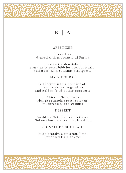 Pebble Beach Wedding Menus