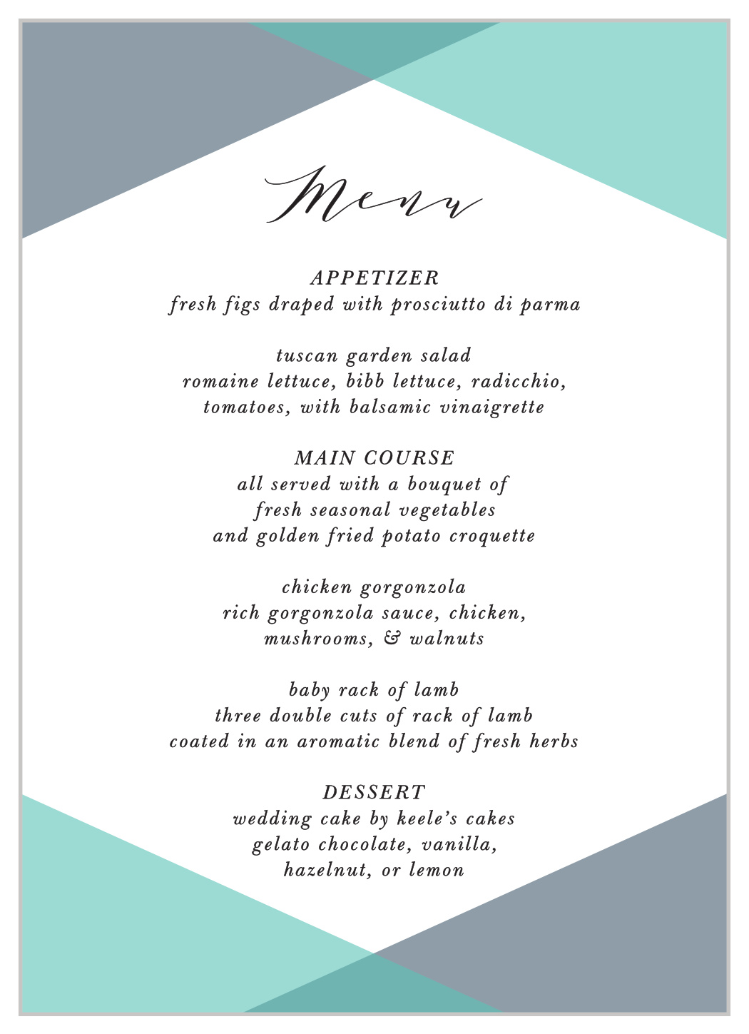 Geometric Apex Wedding Menus