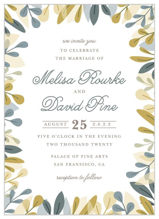 For a beautiful invitation befitting the elegance of your wedding plans, look no further than our Forest Leaves Wedding Invitations.