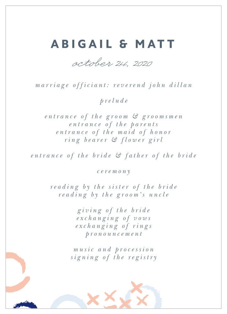 X & O Wedding Programs