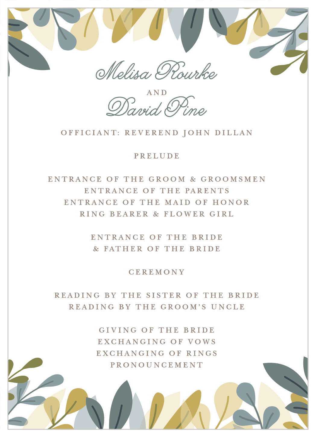 Forest Leaves Wedding Programs