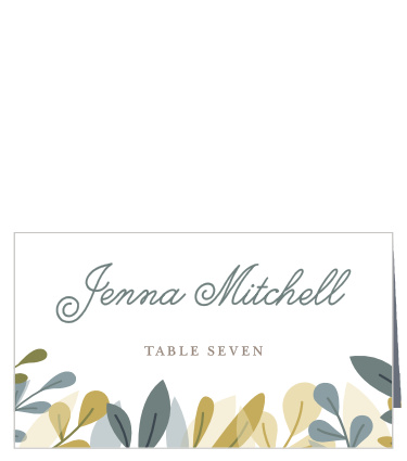 Our Forest Leaves Place Cards utilize the same gorgeous design and color scheme as several other cards in the Forest Leaves wedding suite. 