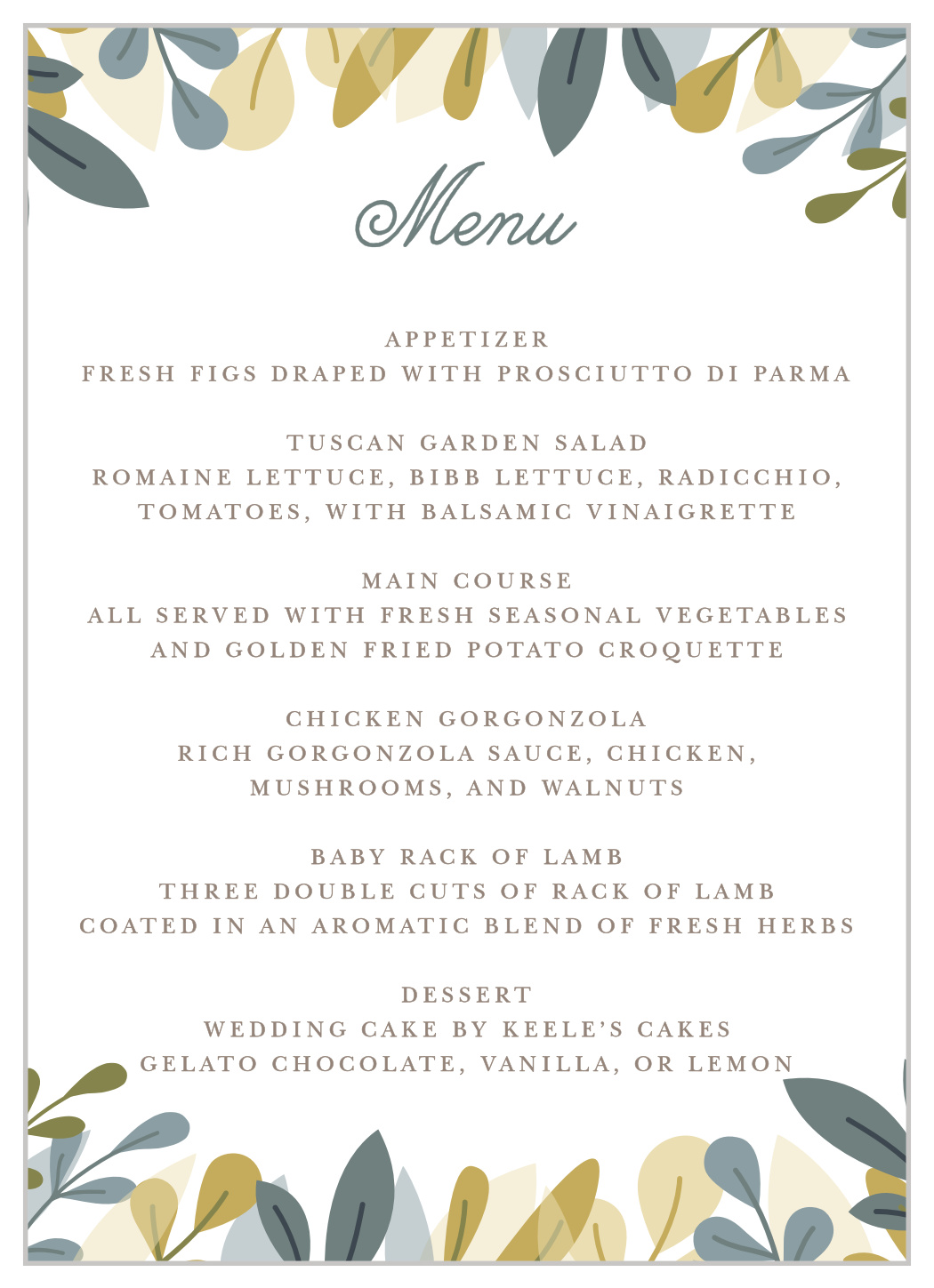 Forest Leaves Wedding Menus
