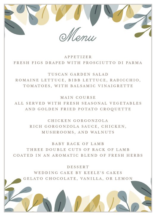 Forest Leaves Wedding Menus