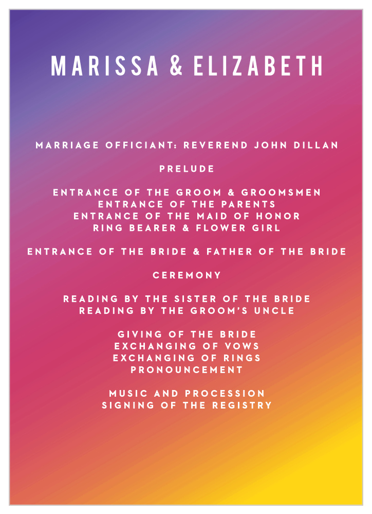 Rainbow Ombre Wedding Programs