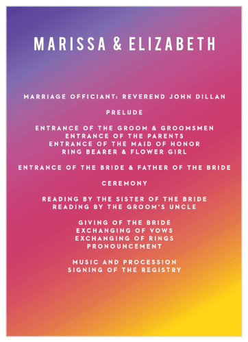 Rainbow Ombre Wedding Programs