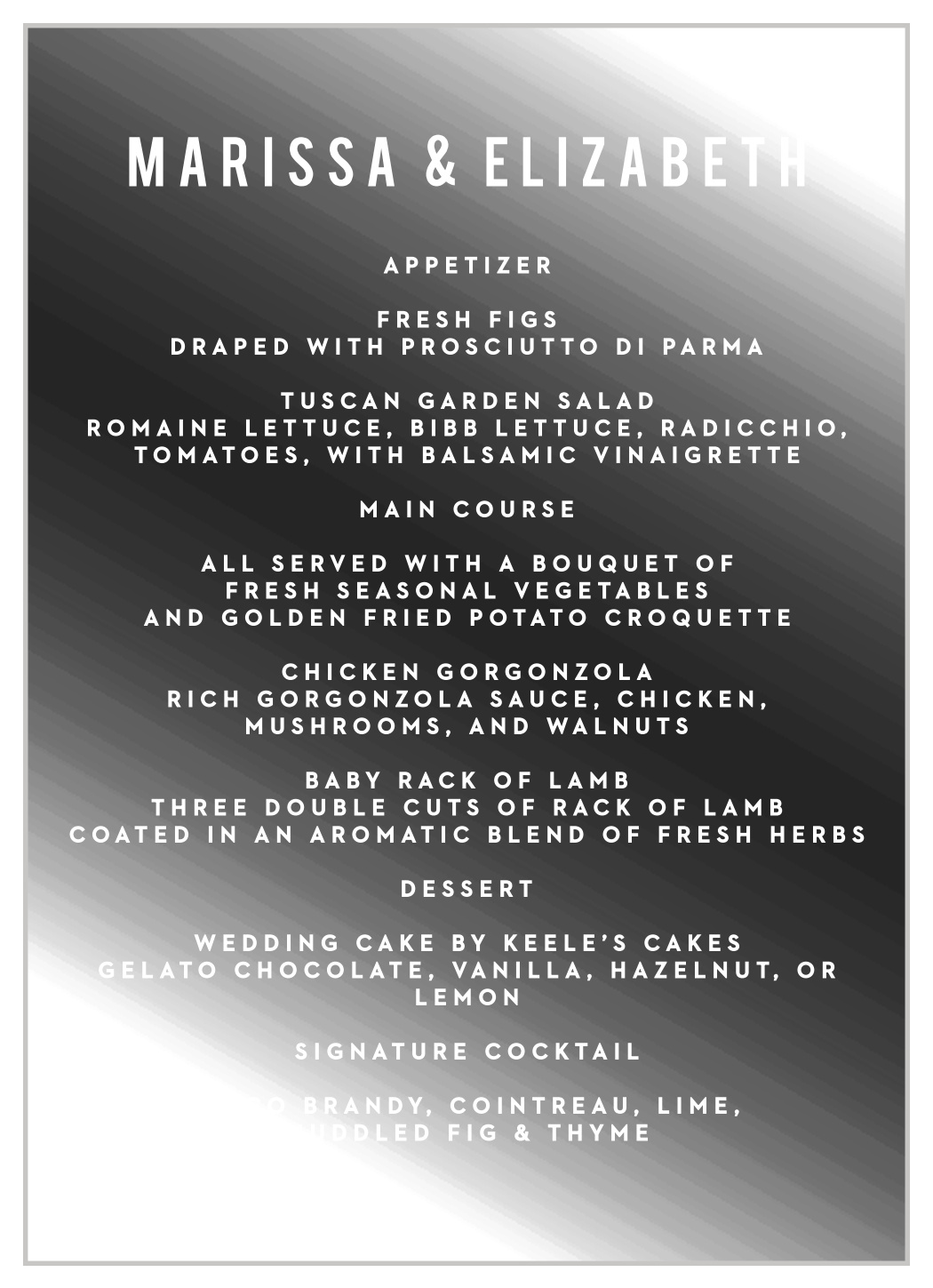 Rainbow Ombre Wedding Menus