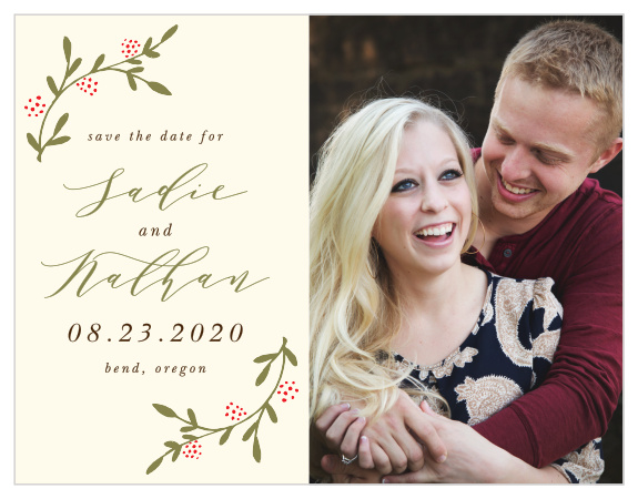 Whisk your guests away to your charming outdoor bash with the Bountiful Berries Save-the-Date Magnets.