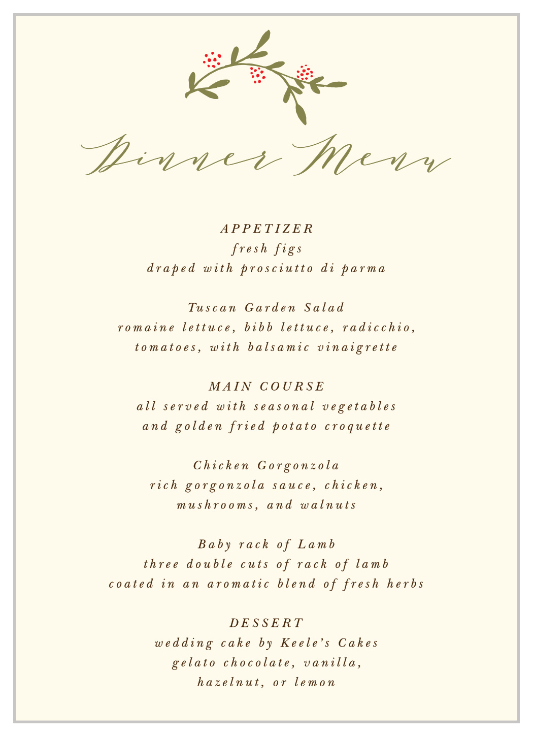 Bountiful Berries Wedding Menus
