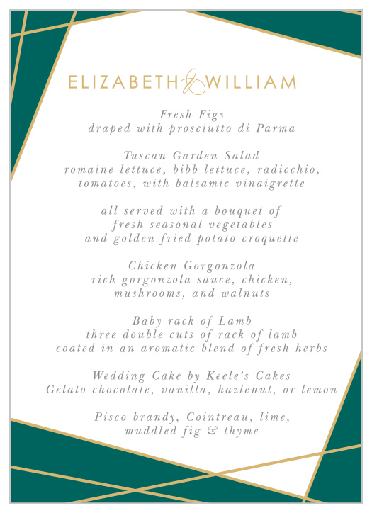 Emerald Facets Wedding Menus