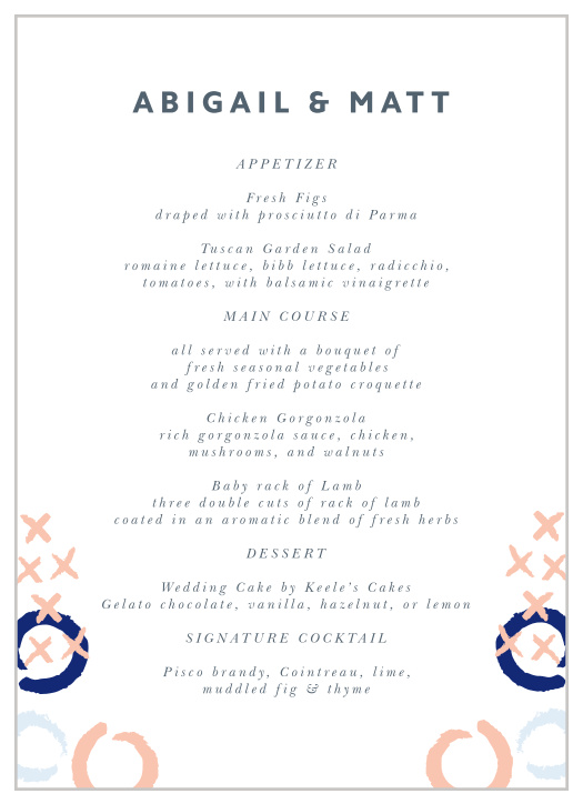 X & O Wedding Menus