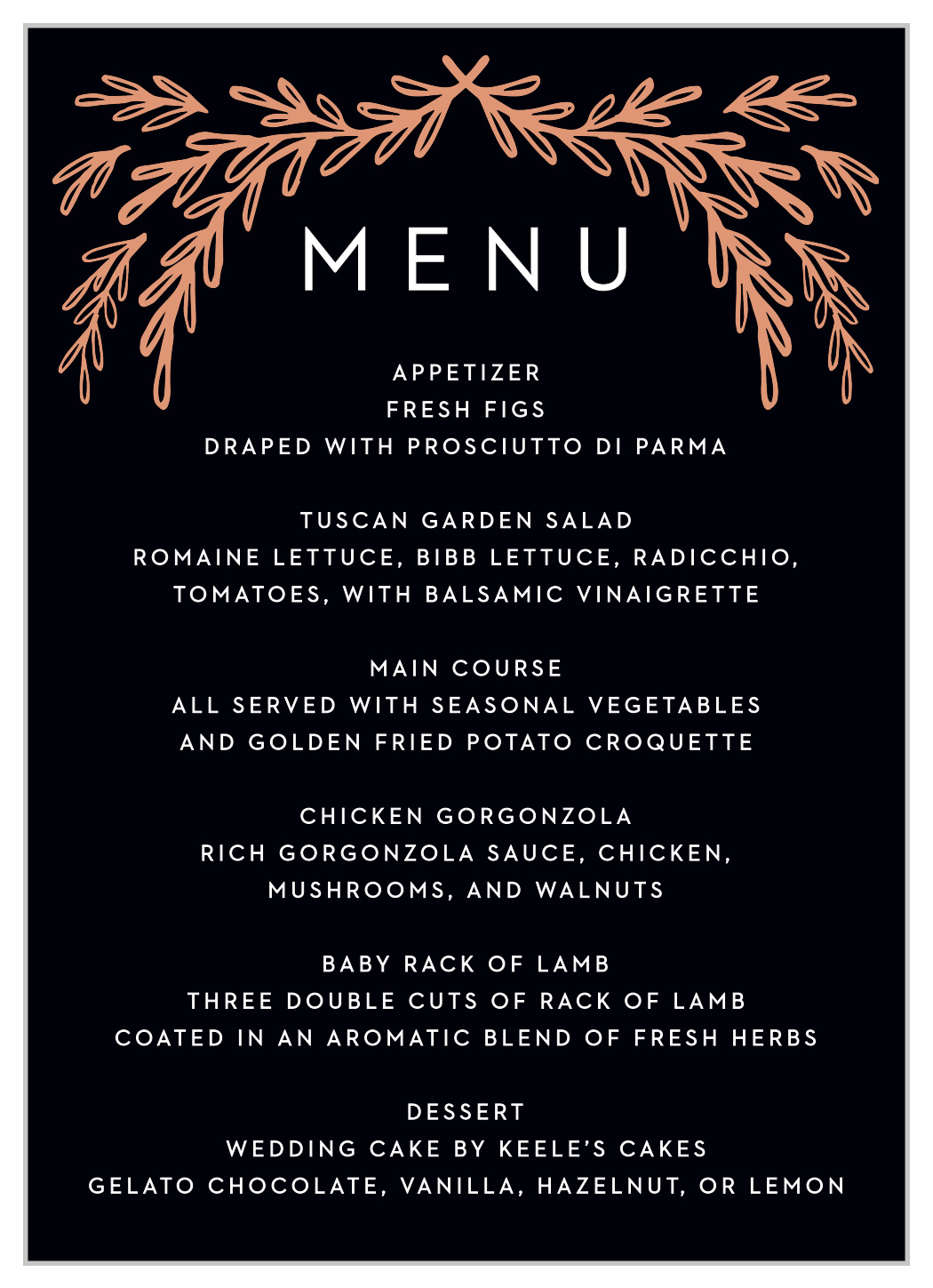 Gilded Frame Wedding Menus