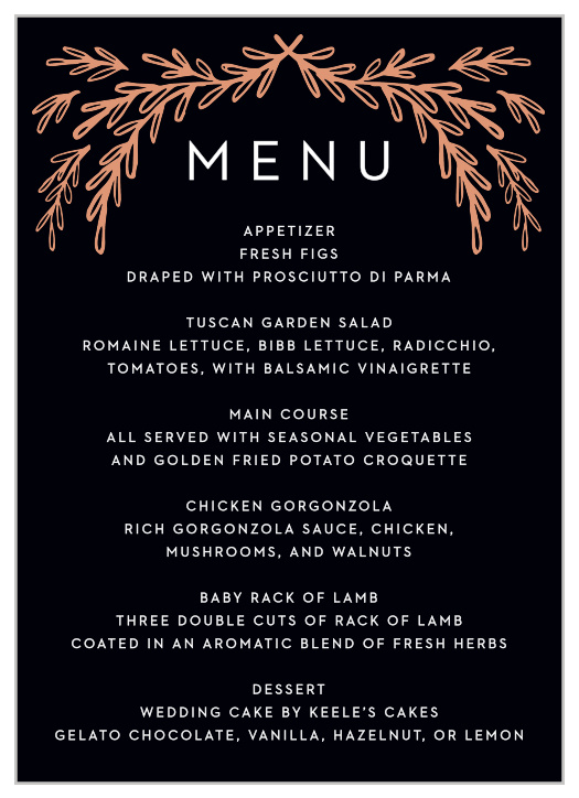 Gilded Frame Wedding Menus