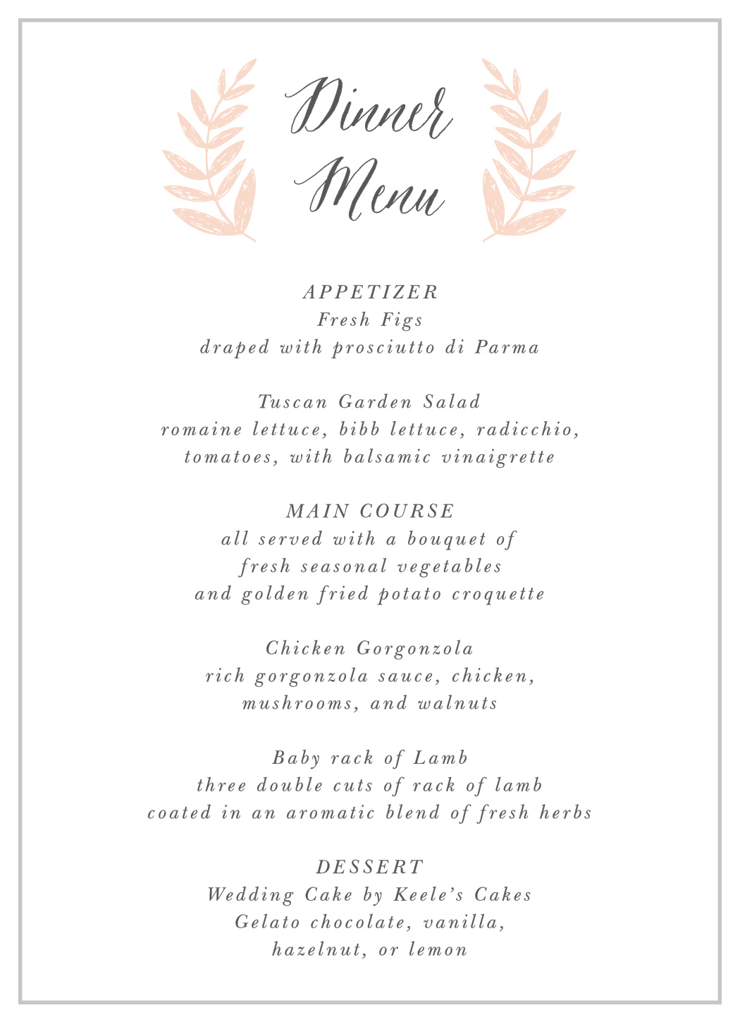 Wedding Wreath Wedding Menus