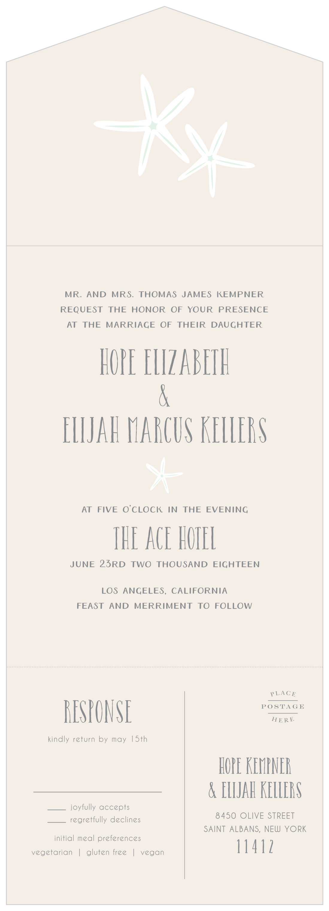 Starfish Beach Seal & Send Wedding Invitations