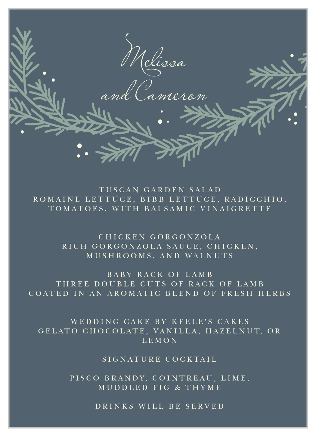 Evergreen Wreath Wedding Menus