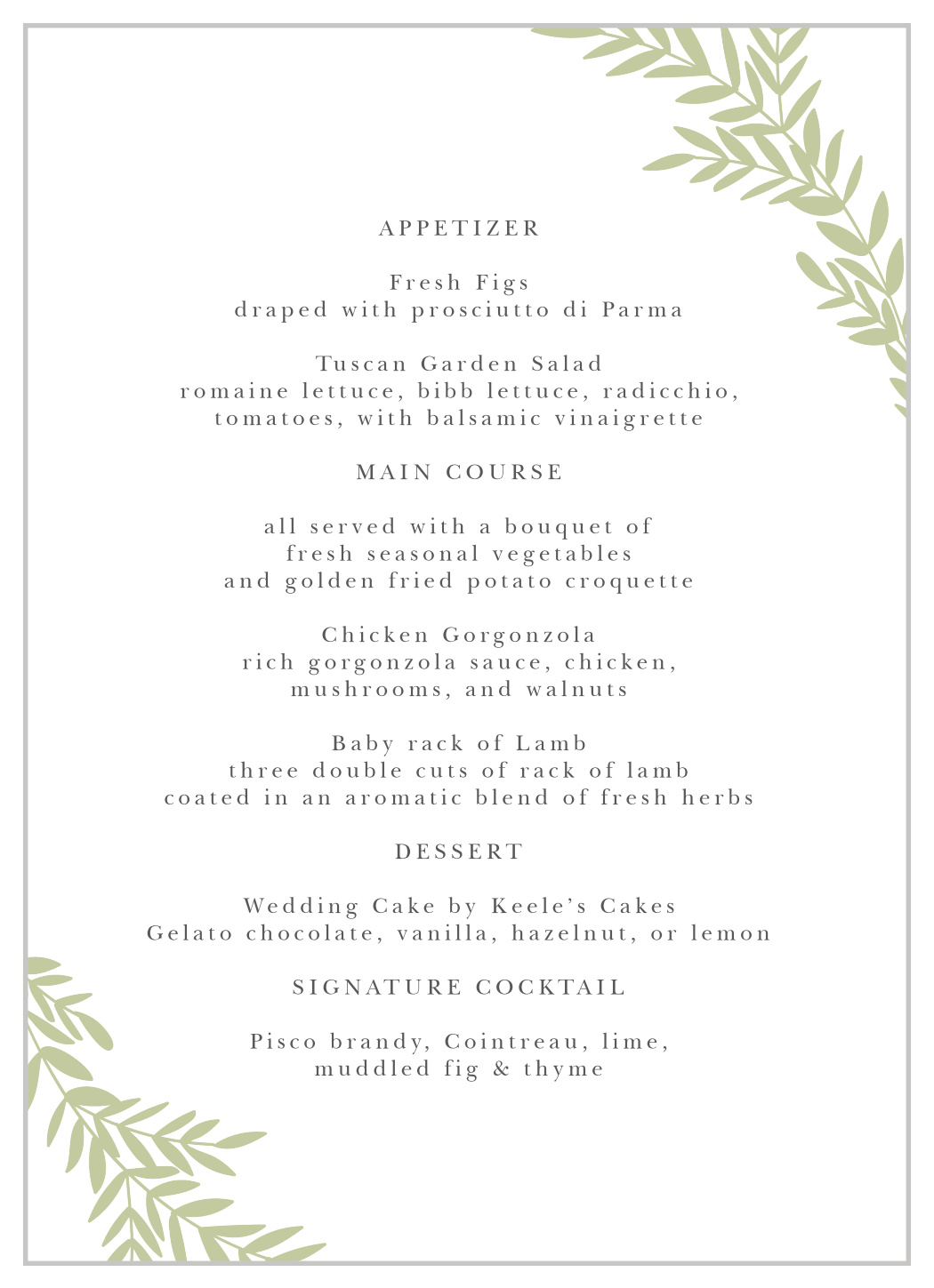Blissful Boughs Wedding Menus